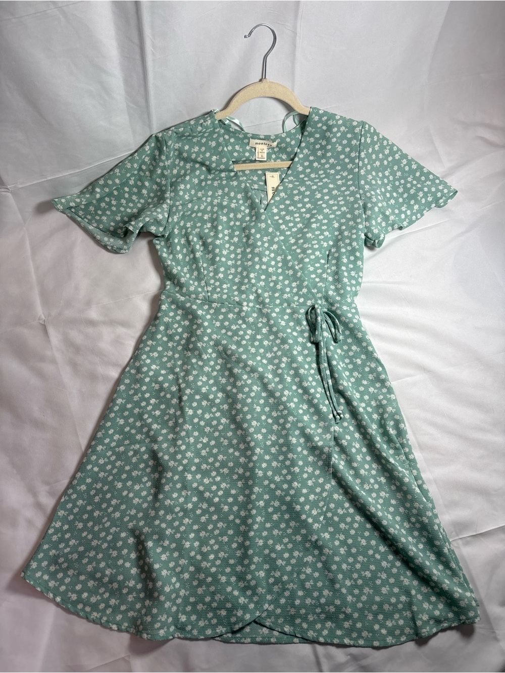 Monteau Mint Green Floral Wrap Dress